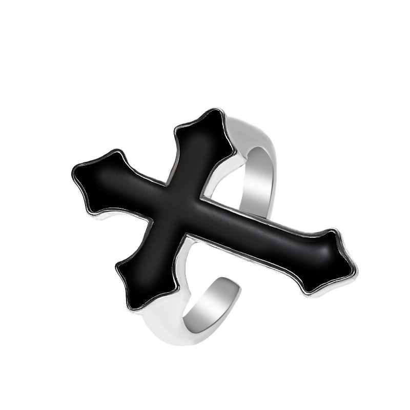 Wholesale Vintage Black Large Cross Open Ring Gothic Jewelry Ring